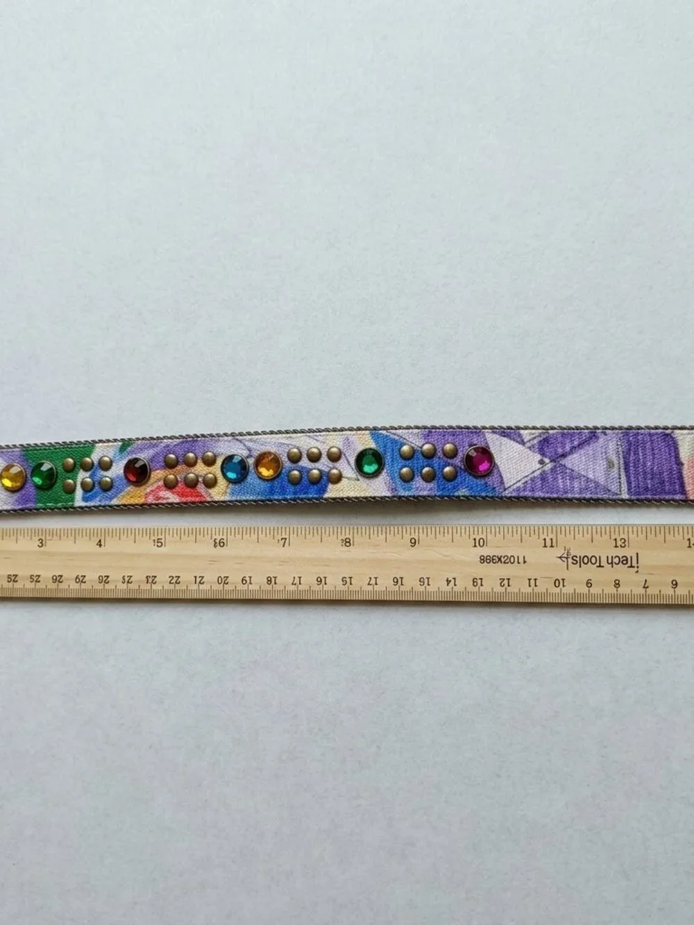 Vintage Rainbow Studded Rhinestone Belt Abstract Brass Buckle